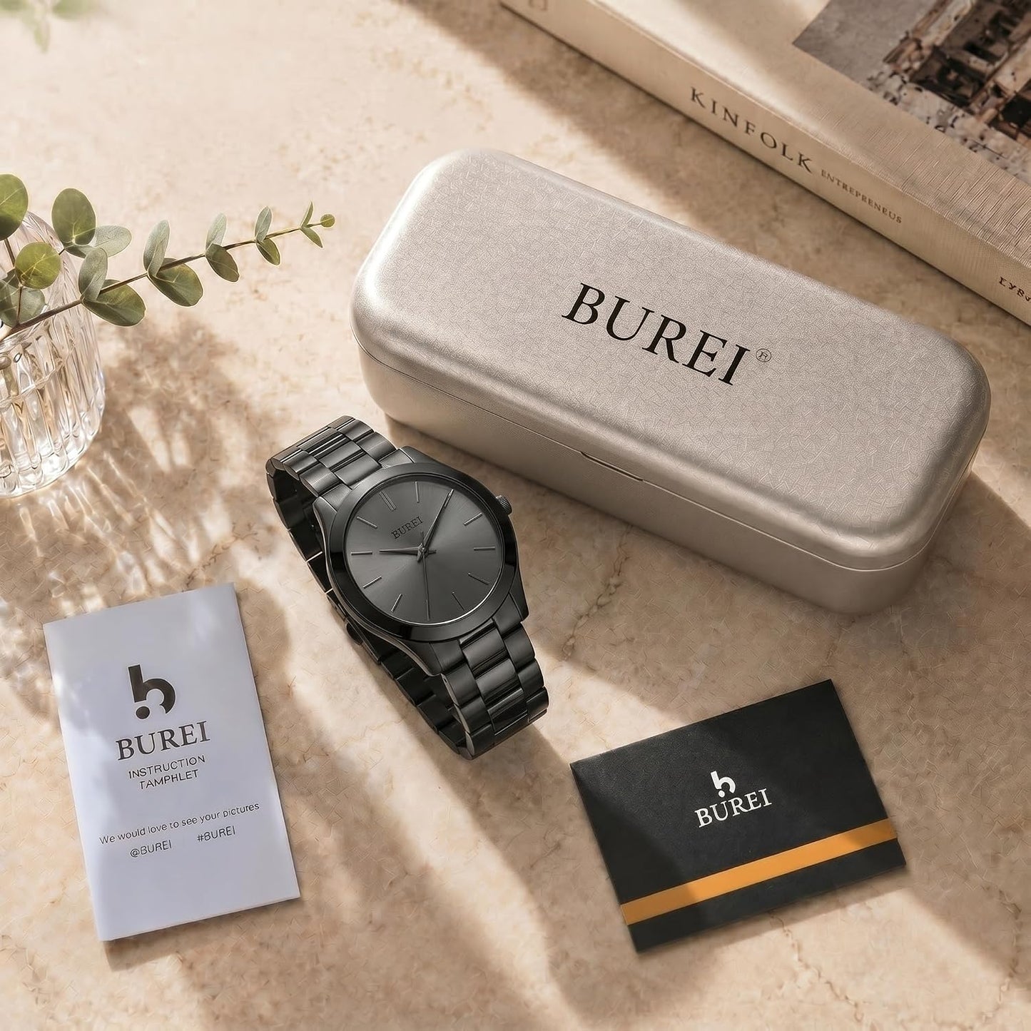 HOTBUREI Men's Wrist Watch, Analog Stainless Steel Dress Waterproof Quartz Watch for Men with Japanese Movement,Refined Gifts for Men, Boyfriend, Husband, Dad