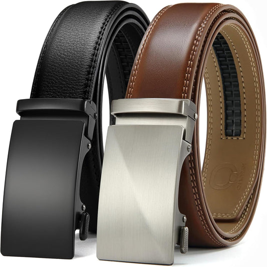HOTCHAOREN Leather Ratchet Belt Men 2 Pack - Customizable Fit, Effortless Style (35mm)
