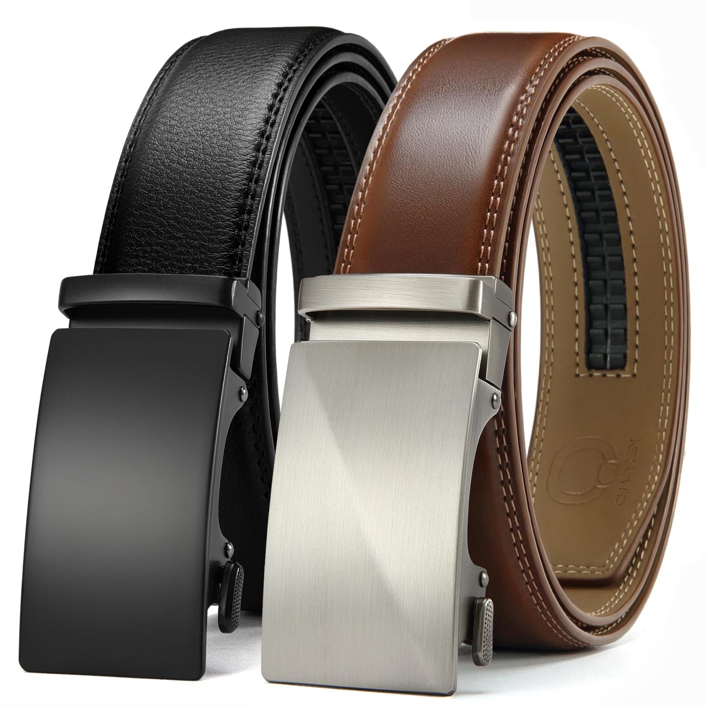 HOTCHAOREN Leather Ratchet Belt Men 2 Pack - Customizable Fit, Effortless Style (35mm)