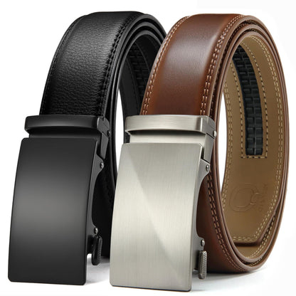 HOTCHAOREN Leather Ratchet Belt Men 2 Pack - Customizable Fit, Effortless Style (35mm)