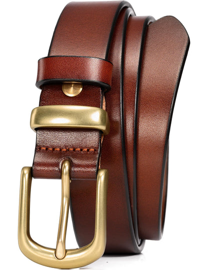 HOTWOLFANT 1.1" Womens Belts for Jeans,100% Italian Full Grain Real Leather | All-Day Comfy Durable Solid Leather Belt with Polished Gold Buckle in Gift Box
