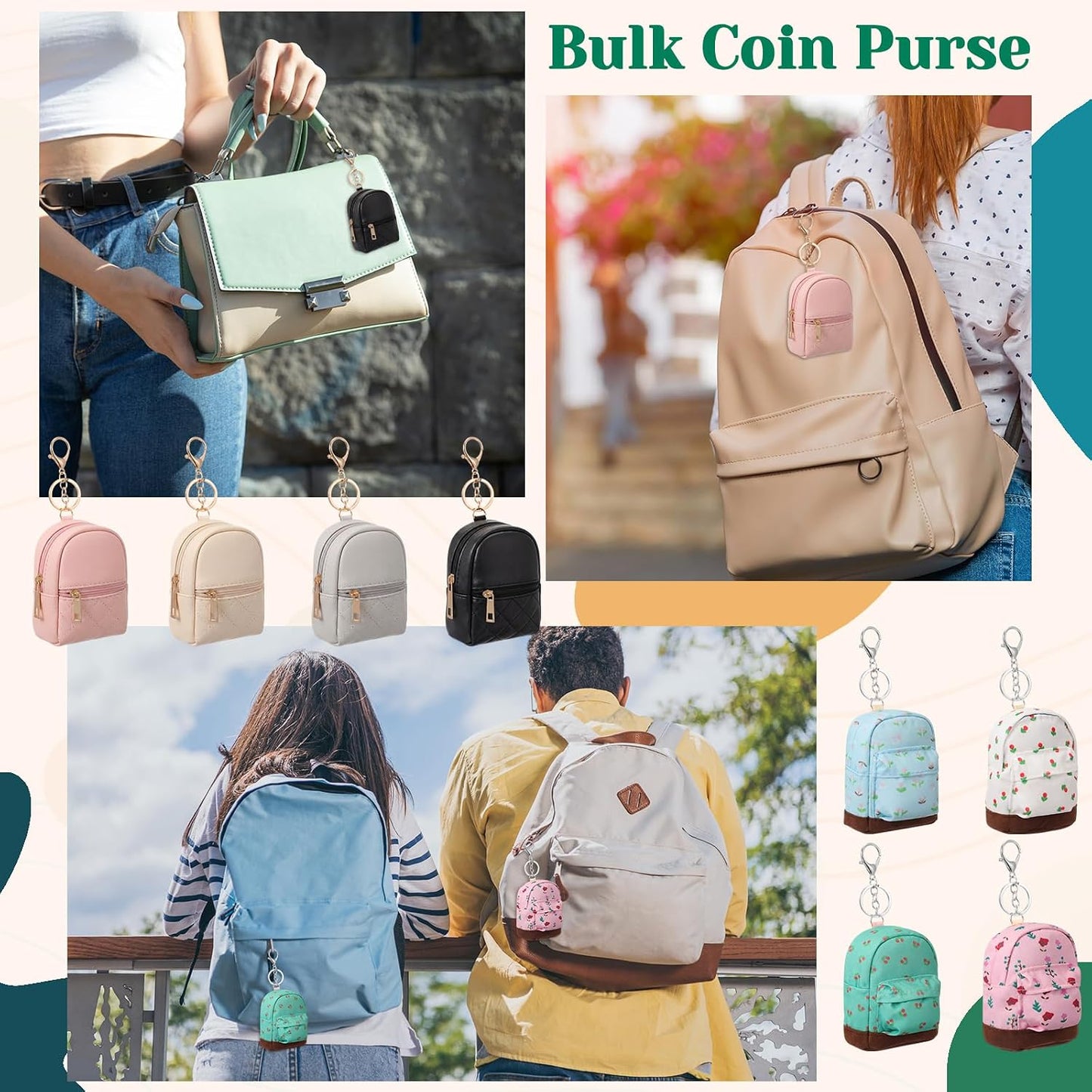 HOTHsei 8 Pcs Mini Backpack Keychain Coin Purse Tiny Key Chain Cute Cosmetic Bag Small Wallets Mini Valentines Gifts for Women Multi Pocket Card Holder Small Items Cable Organizer Zipper Pouch