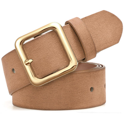HOTXZQTIVE Women’s Leather Belts for Jeans Pants Dresses Fashion Ladies Black Belt with Square Buckle