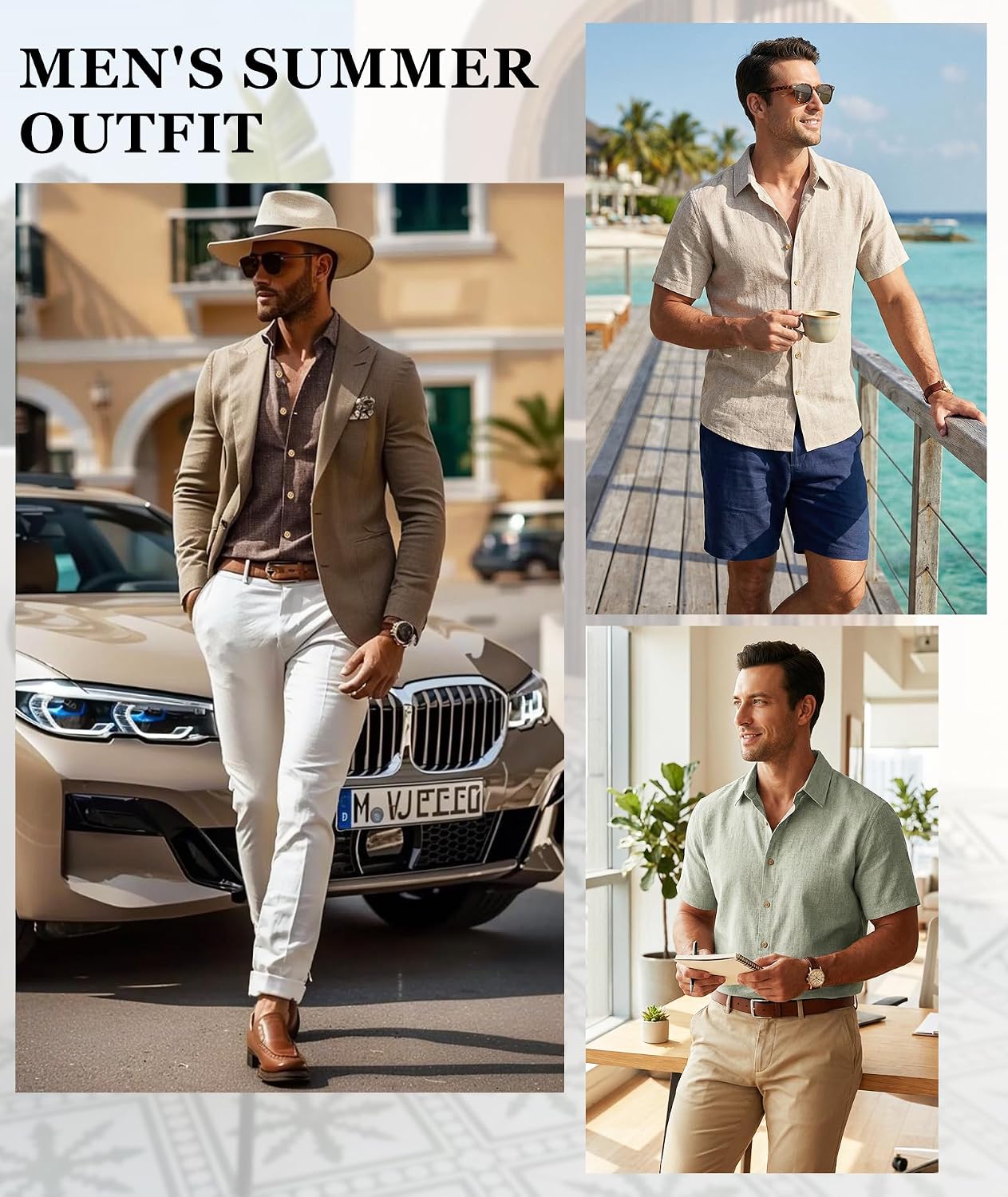 HOTCURBODO Linen Blend Shirts for Men Casual Short Sleeve Button Down Shirt Cool Summer Beach Wedding Vacation Tops