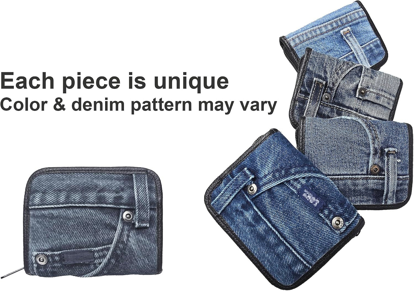 HOTCompact Denim Wallet Zipper Around Small Card Holder Coin Purse Slim Mini Blue