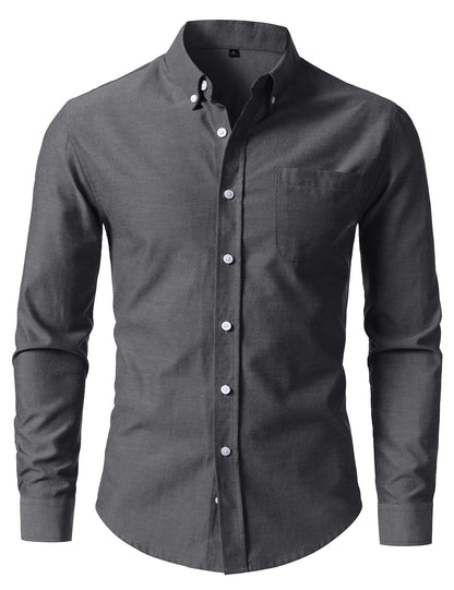 HOTLucMatton Men's Lightweight Oxford Long Sleeve Button Down Shirt Business Casual Slim fit Dress Shirts with Pocket