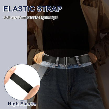 HOTTOURZOO No Show Invisible Belt for Women/Men Elastic Web Strap Waist Stretch Belt with Flat Buckle for Jeans Pants Dresses