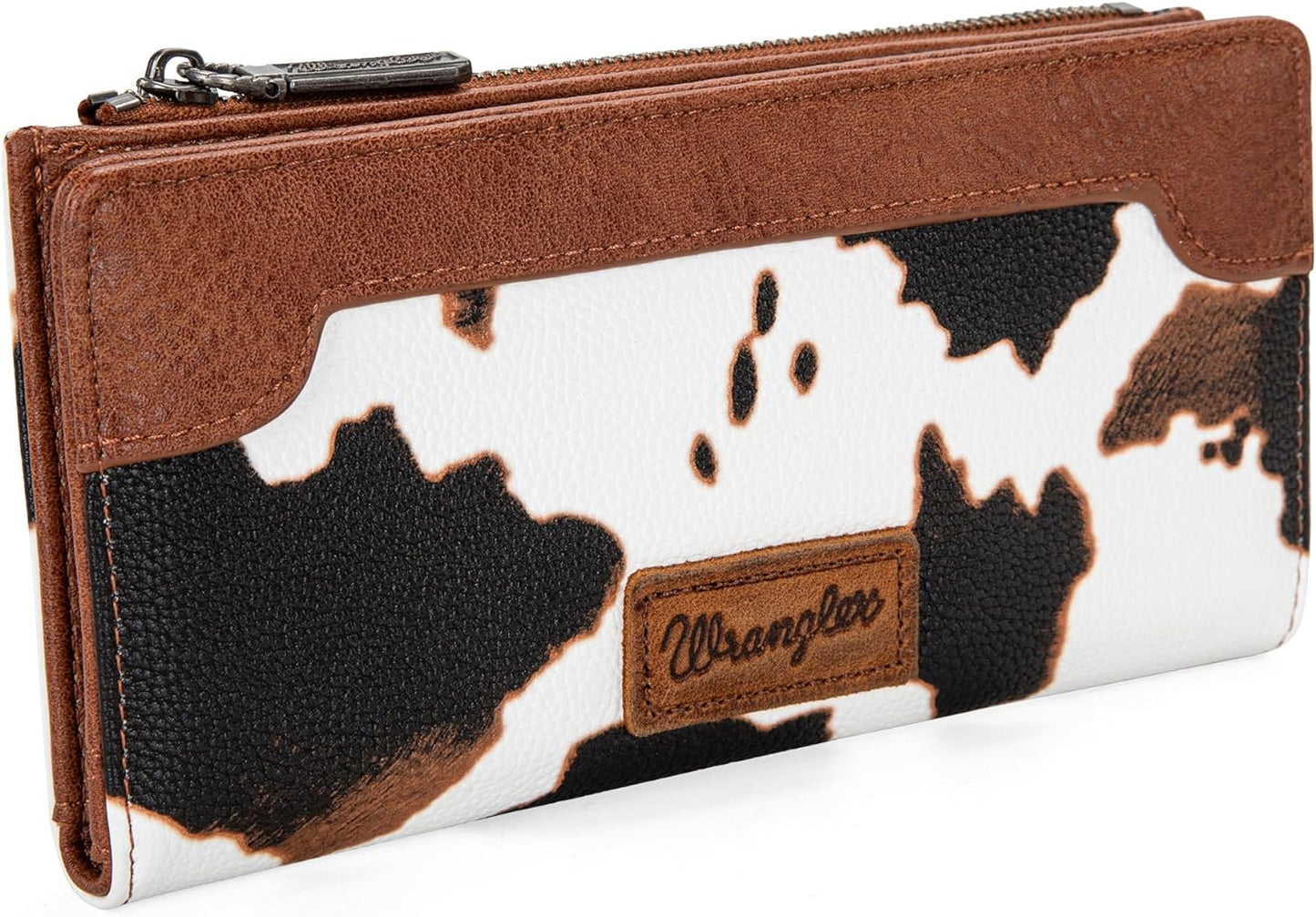 HOTMontana West Wrangler Cow Print Wallets Womens Bifold Credit Card Wallet Women's Wallets, Card Cases & Money Organizers Brown Wallet for Women Ladies Female Cash Wallett with Smooth Zipper