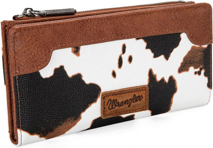 HOTMontana West Wrangler Cow Print Wallets Womens Bifold Credit Card Wallet Women's Wallets, Card Cases & Money Organizers Brown Wallet for Women Ladies Female Cash Wallett with Smooth Zipper