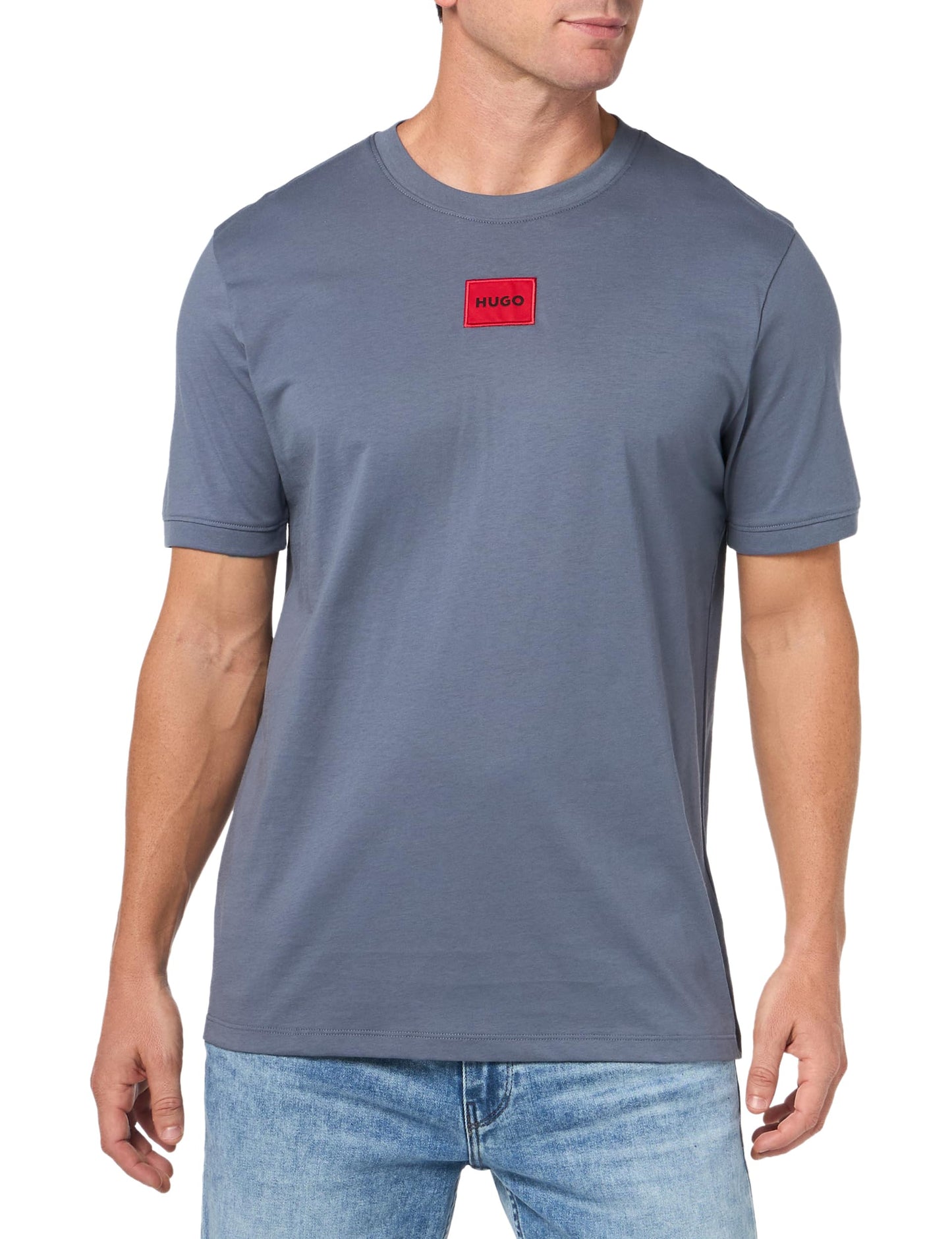 HOTHugo Mens Ribbed Crew Neck Regular Fit Center Logo T-Shirt