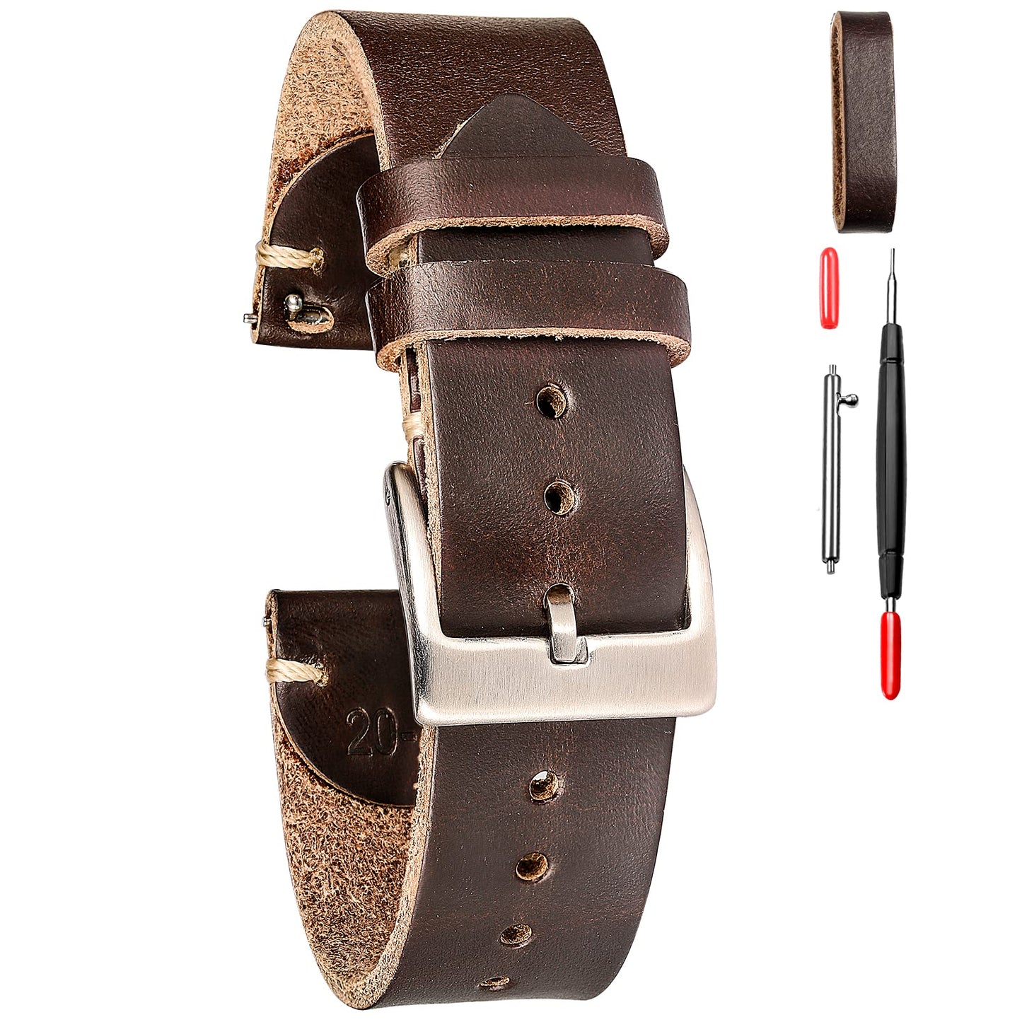 HOThemsut h Leather Watch Bands for Men, Horween Quick Release Leather Watch Strap Vintage Watch Replacement Wrap of 18mm, 20mm, 22mm