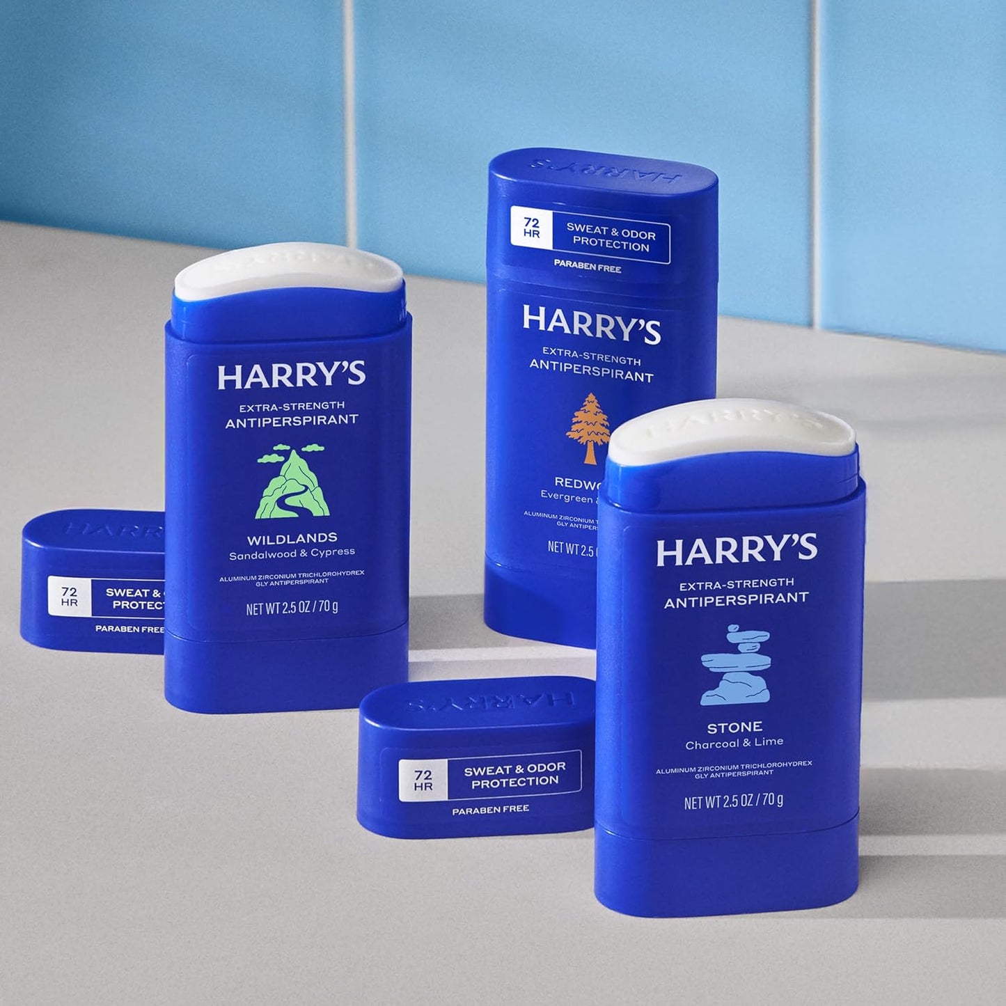 HOTHarry's Extra-Strength Antiperspirant Deodorant, Sweat & Odor Control Antiperspirant for Men, Variety Pack - Stone, Redwood, Wildlands, 2.5 oz Pack of 3