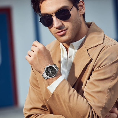 HOTBENYAR Mens Watches Analog Quartz Chronograph Waterproof Wrist Watches for Men Fashion Business Work Casual Sport Designer Dress Watch with Calendar Elegant Gifts for Men