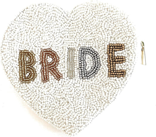 HOTBRIDE Beaded Coin Purse, Bridal Coin Pouch White Beaded Wallet, Bridal Gifts, Heart Shaped Pouch