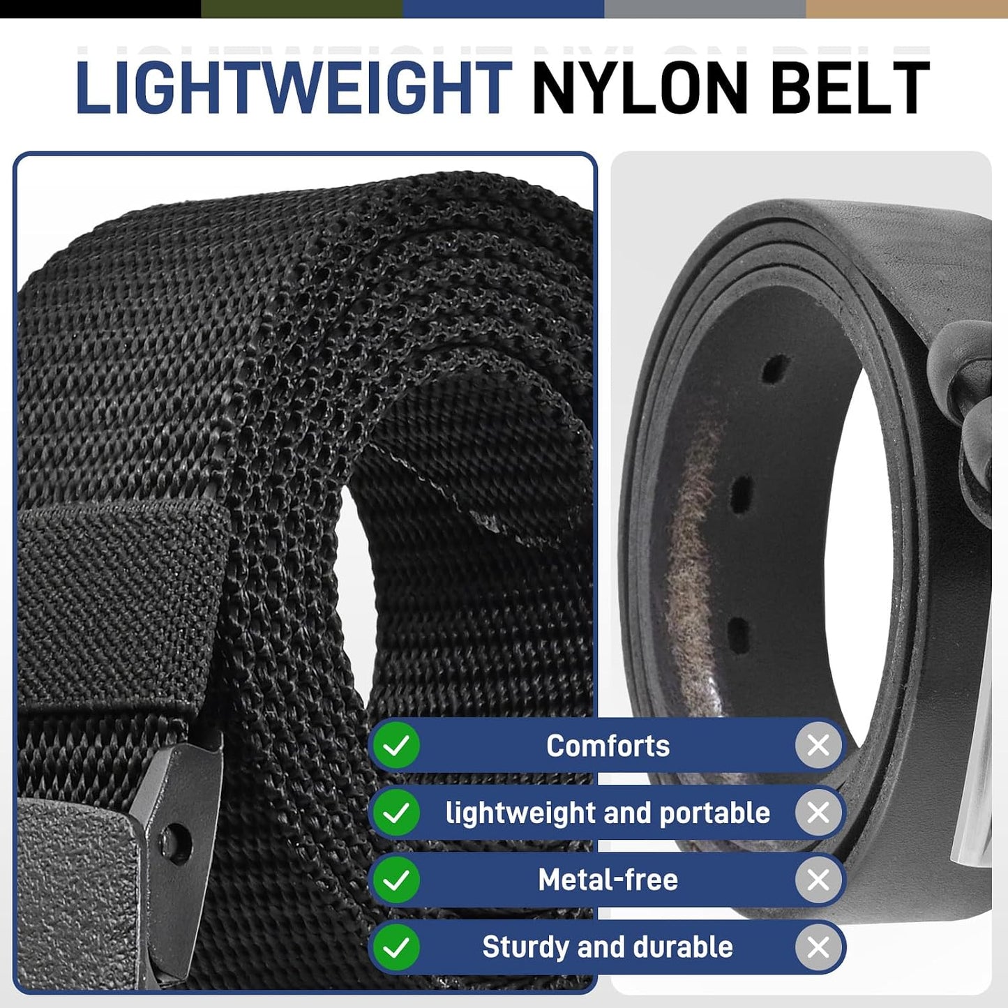 HOTUNGGJKB Tactical Men's Nylon Belts,5 Pack Mens Belts Casual，Military Canvas Outdoor Metal-free Belts