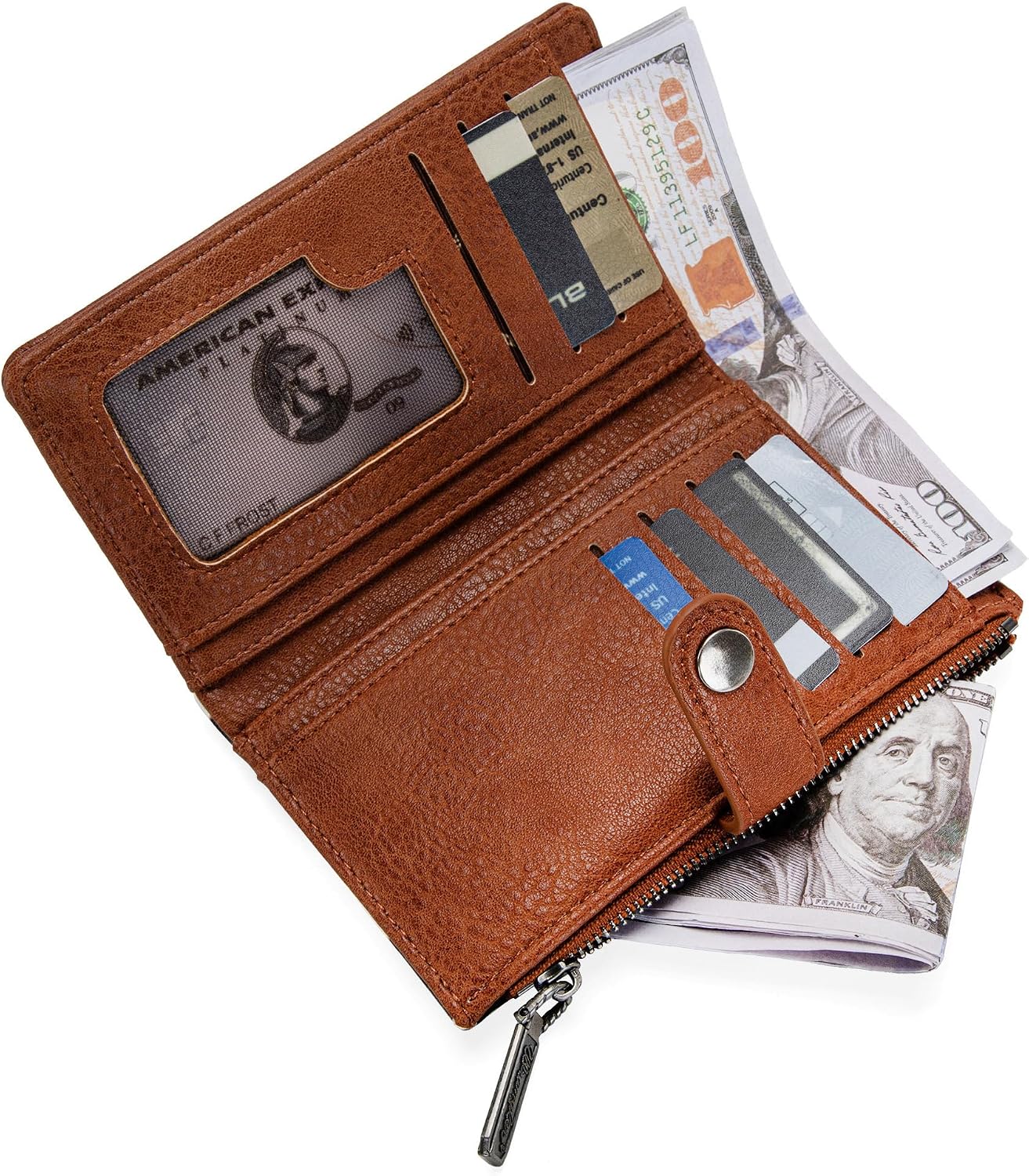 HOTWrangler Wallet for Women Bifold Card Holder with Zipper and ID Window
