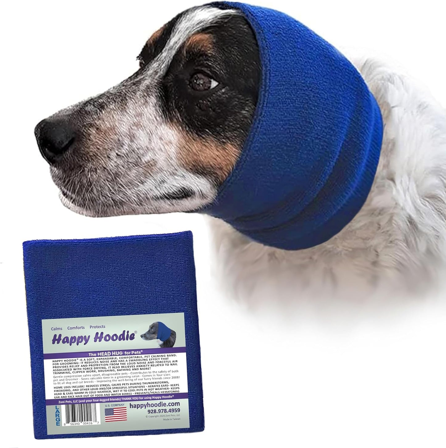 HOTHappy Hoodie The Original Dog & Cat Calming Band - American Brand - Anxiety Relief/Noise Protection - Grooming - Thunder - Fireworks (Black) - Since 2008, Large (Pack of 2)