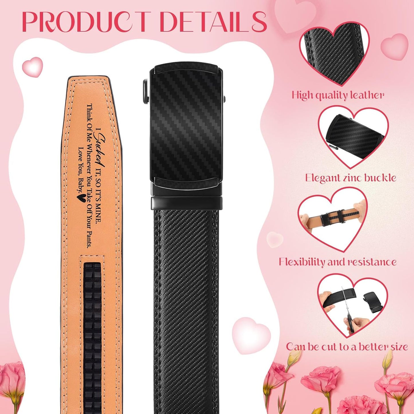 HOTMens Belt Personalized Engraved I Sucked It So Its Mine Belt Leather Slide Ratchet for Husband Wedding Dress Casual