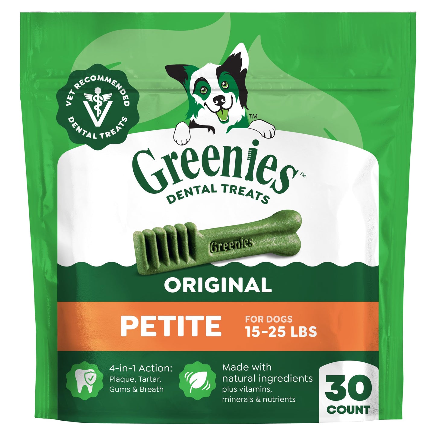 HOTGreenies Petite Natural Dental Dog Treats, Original Flavor, 60 Count | Original Flavor, 47% less tartar, freshens breath, natural ingredients, vitamins & minerals, for dogs 15-25 lbs, 36 oz. Pack