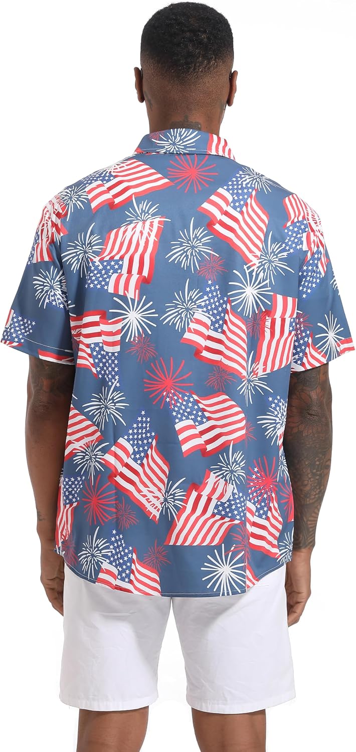 HOTMen's Casual Button Down Shirts Regular Fit Short Sleeve Hawaiian Shirt for Men