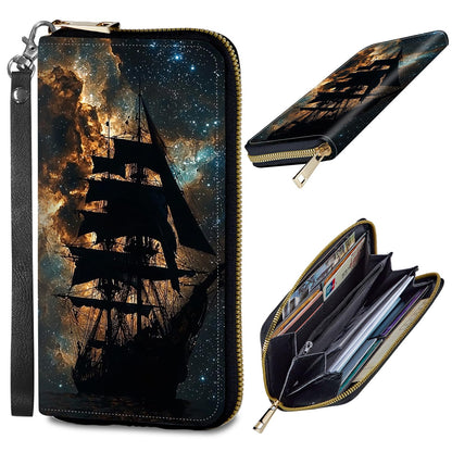 HOTWomens Wallet, PU Leather RFID Cute Wristlet Wallets for Girls Women Ladies Purse Large Credit Card Clutch Purse Card Holder Coin Pocket Travel Wallets with Zipper, Art Black Cat