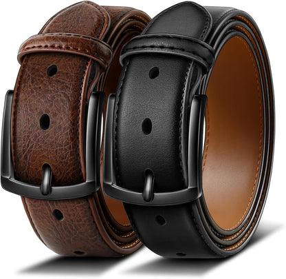 HOTBULLIANT 2-Pack Leather Belt for Men 1 3/8"-7 Eyelets-Gift Boxed | 7 Grommets Adjustable Range | Versatile for Golf Dress Casual Jeans