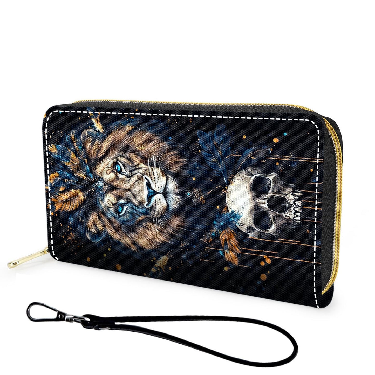 HOTWallet,Large Capacity RFID Blocking Leather Wallet, Durable Smooth Zipper Clutch,Unisex Travel Wallet for Cards,Cash,and Coins - Black Cat and Flowers