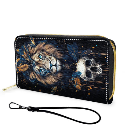 HOTWallet,Large Capacity RFID Blocking Leather Wallet, Durable Smooth Zipper Clutch,Unisex Travel Wallet for Cards,Cash,and Coins - Black Cat and Flowers