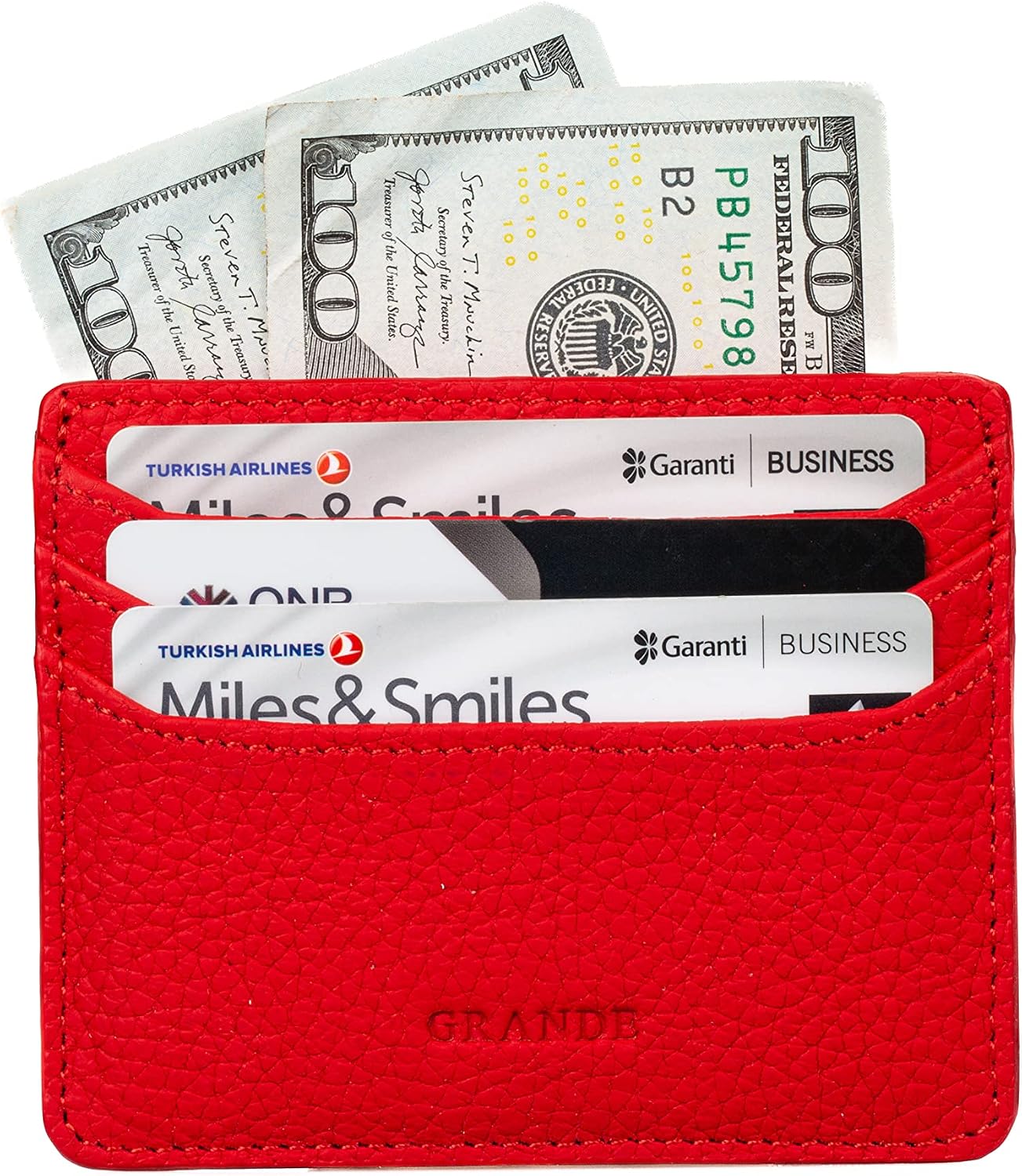 HOTgrande 3633 Genuine Leather Card Holder For Women and Men Super Slim Minimalist Small Snap Wallet (Red)