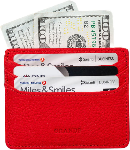 HOTgrande 3633 Genuine Leather Card Holder For Women and Men Super Slim Minimalist Small Snap Wallet (Red)