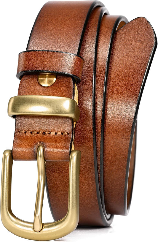 HOTWOLFANT 1.1" Womens Belts for Jeans,100% Italian Full Grain Real Leather | All-Day Comfy Durable Solid Leather Belt with Polished Gold Buckle in Gift Box
