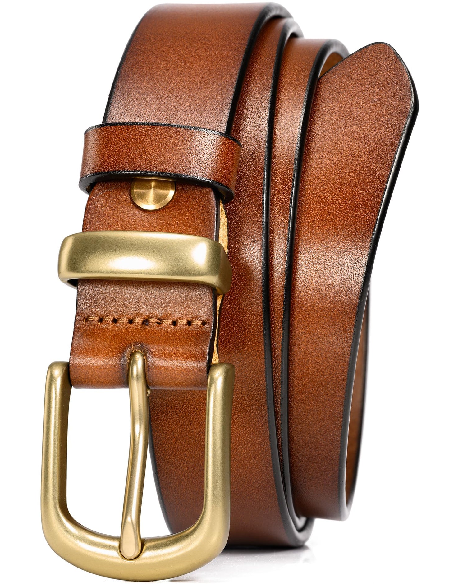 HOTWOLFANT 1.1" Womens Belts for Jeans,100% Italian Full Grain Real Leather | All-Day Comfy Durable Solid Leather Belt with Polished Gold Buckle in Gift Box