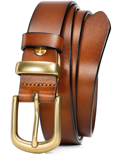 HOTWOLFANT 1.1" Womens Belts for Jeans,100% Italian Full Grain Real Leather | All-Day Comfy Durable Solid Leather Belt with Polished Gold Buckle in Gift Box