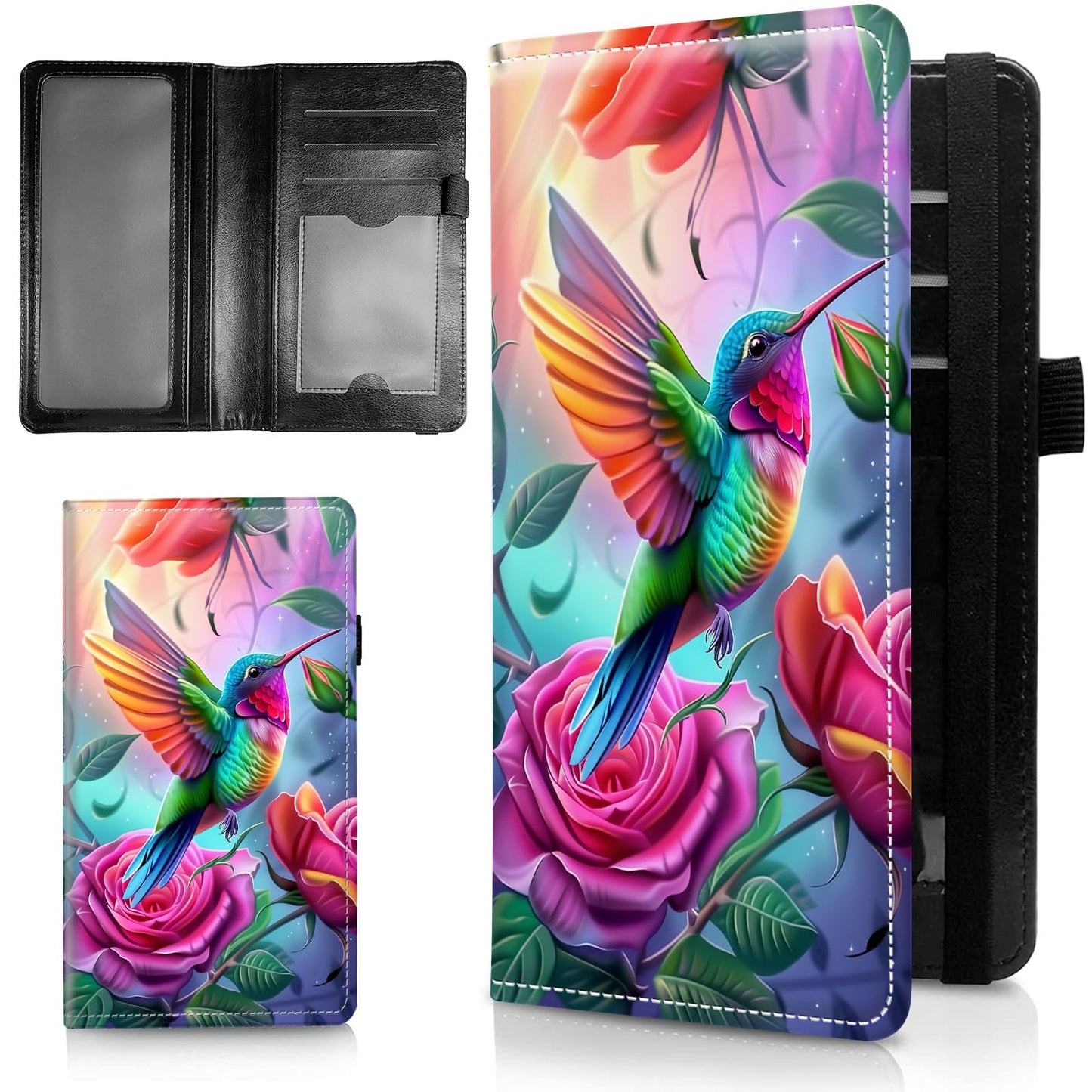 HOTLeather Checkbook Covers for Personal Checkbook Check book Holder Cover Wallets for Women Men,RFID-Blocking Slim Checkbook Cover for Duplicate Checks with Elastic Strap,Flowers Dancing Butterflies
