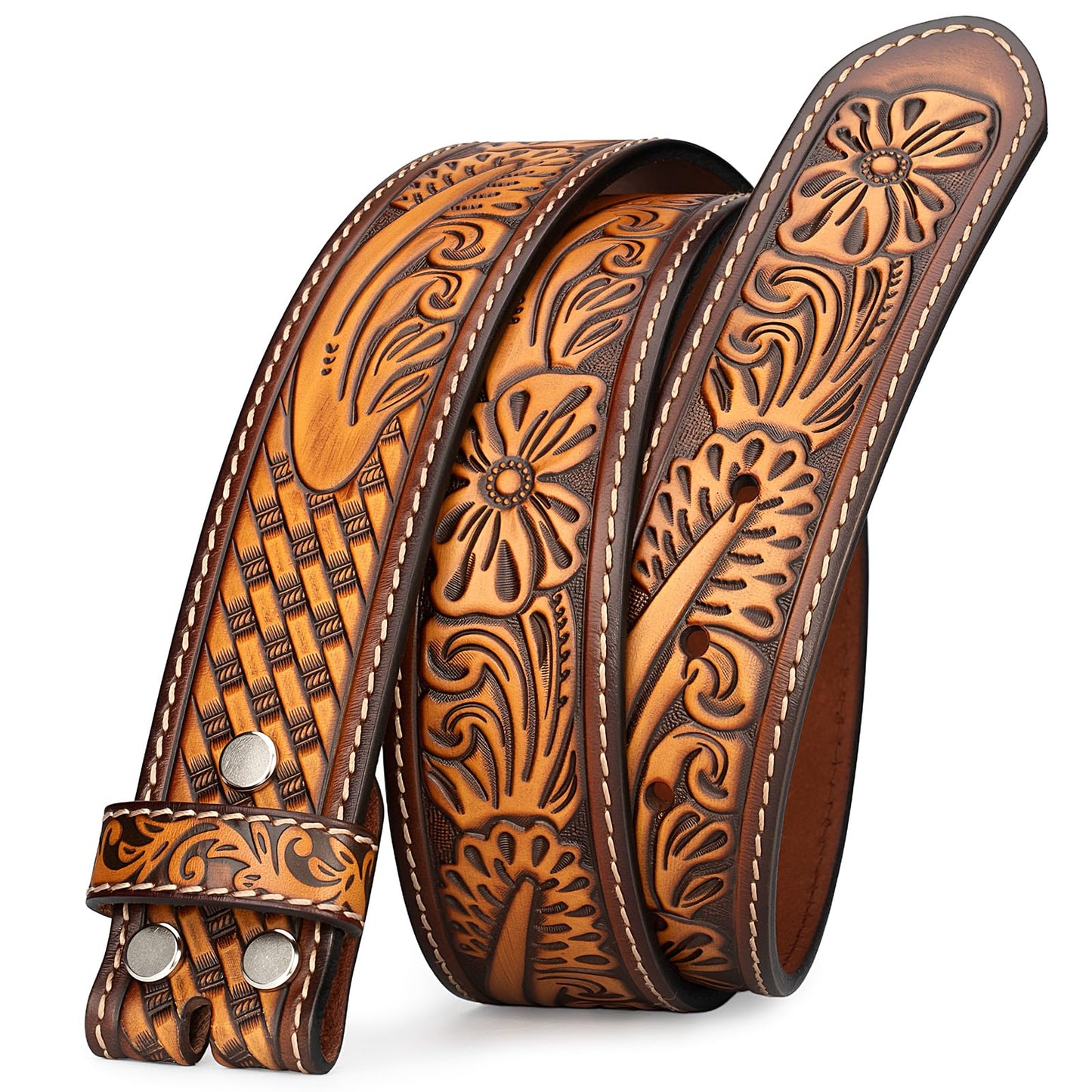 HOTNo Buckle Full Grain Leather Belt Men Women Fits With 1.5 Inch Buckle