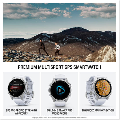 HOTGarmin fēnix® 8 – 43mm, AMOLED, Premium Multisport GPS Smartwatch, Long-Lasting Battery Life, Dive-Rated, Built-in LED Flashlight, Silver with Whitestone Band | Garmin Fēnix 8 43mm Amoled GPS Multisport Watch, 1.3 416×416, LED Flashlight, Dive-Rated 10