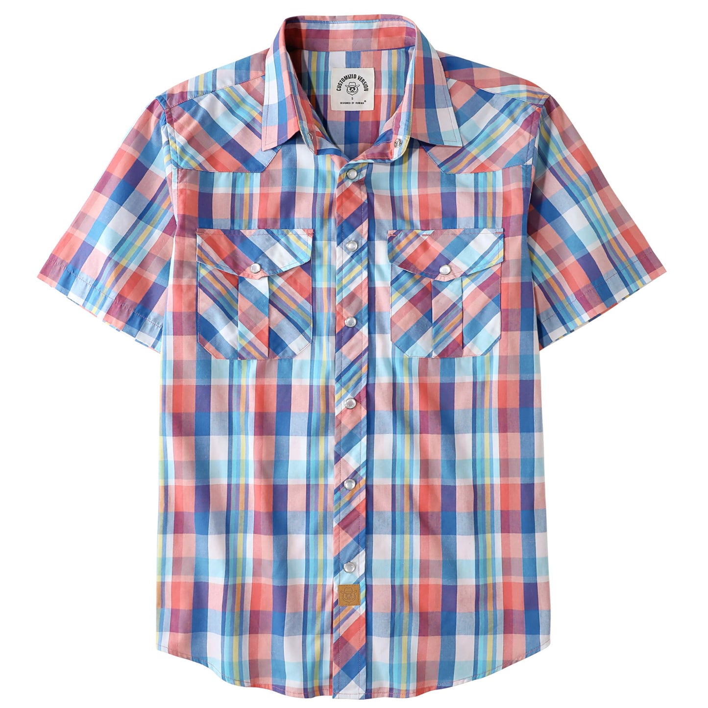 HOTDubinik® Western Shirts for Men Short Sleeve Plaid Pearl Snap Shirts for Men Button Up Shirt Cowboy Casual Work Shirt