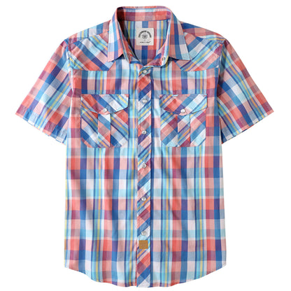 HOTDubinik® Western Shirts for Men Short Sleeve Plaid Pearl Snap Shirts for Men Button Up Shirt Cowboy Casual Work Shirt