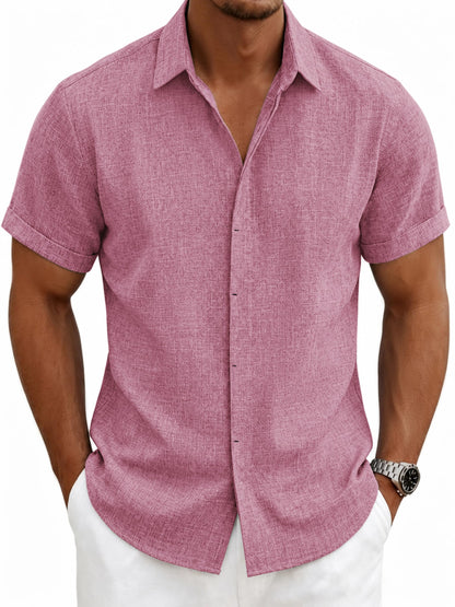 HOTMens Linen Shirts Short Sleeve Casual Shirt Button Down Summer Beach Vacation Tops Men Casual Dress Shirts Breathable
