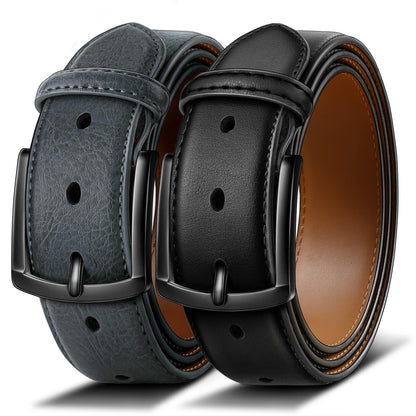 HOTBULLIANT 2-Pack Leather Belt for Men 1 3/8"-7 Eyelets-Gift Boxed | 7 Grommets Adjustable Range | Versatile for Golf Dress Casual Jeans