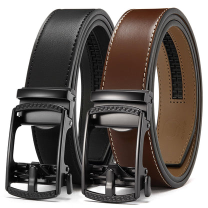 HOTCHAOREN Mens Belt Leather Ratchet Belt 2 Pack - Customizable Fit, Effortless Style (35mm)