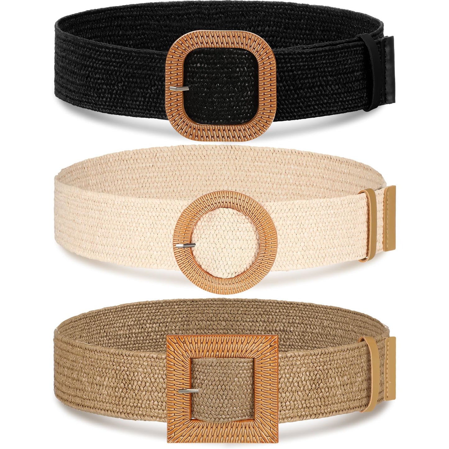 HOTSyhood 3 Pieces Straw Woven Elastic Waist Belt for Women Bohemian Dress Braided Belt