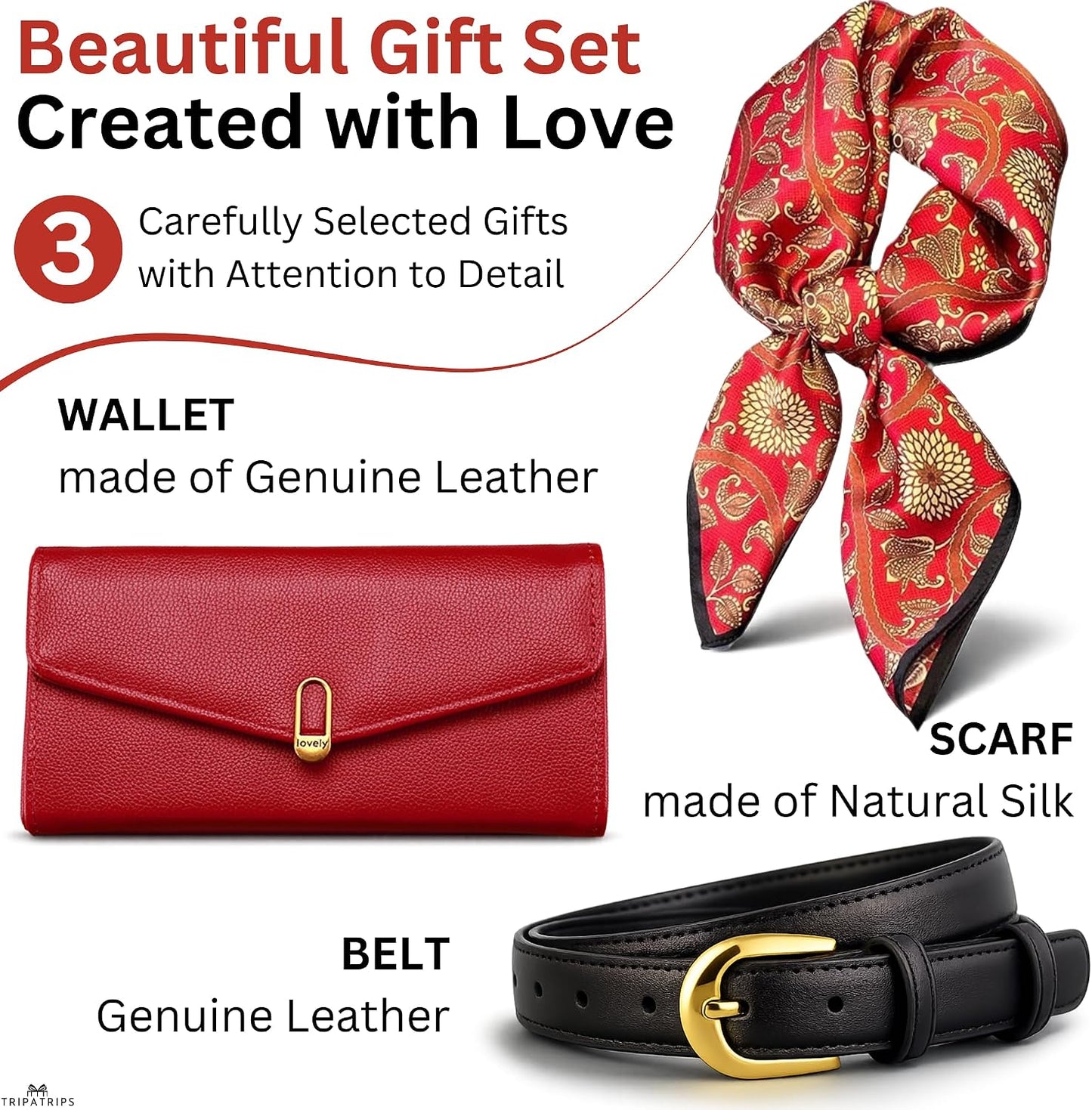 HOTGifts for Women – Birthday Gifts for Women - Luxury Gift Box with Genuine Leather Wallet & Belt, and 100% Silk Scarf for Her – Beautiful Gift for Mom, Wife, Teacher, Daughter, Sister, Female Coworker