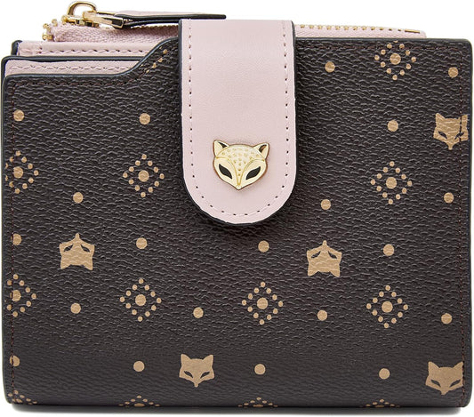 HOTFOXLOVER Small Wallet for Women RFID Blocking Leather Bifold Zipper Pocket Wallet Credit Card Holder with ID Window & Gift Box