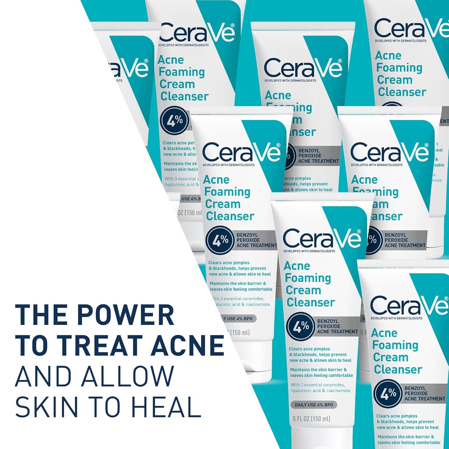 HOTCeraVe Acne Foaming Cream Cleanser, 4% Benzoyl Peroxide Face Wash With Hyaluronic Acid, Niacinamide & Ceramides, Gentle Daily Acne Treatment For Face