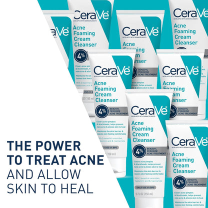HOTCeraVe Acne Foaming Cream Cleanser, 4% Benzoyl Peroxide Face Wash With Hyaluronic Acid, Niacinamide & Ceramides, Gentle Daily Acne Treatment For Face
