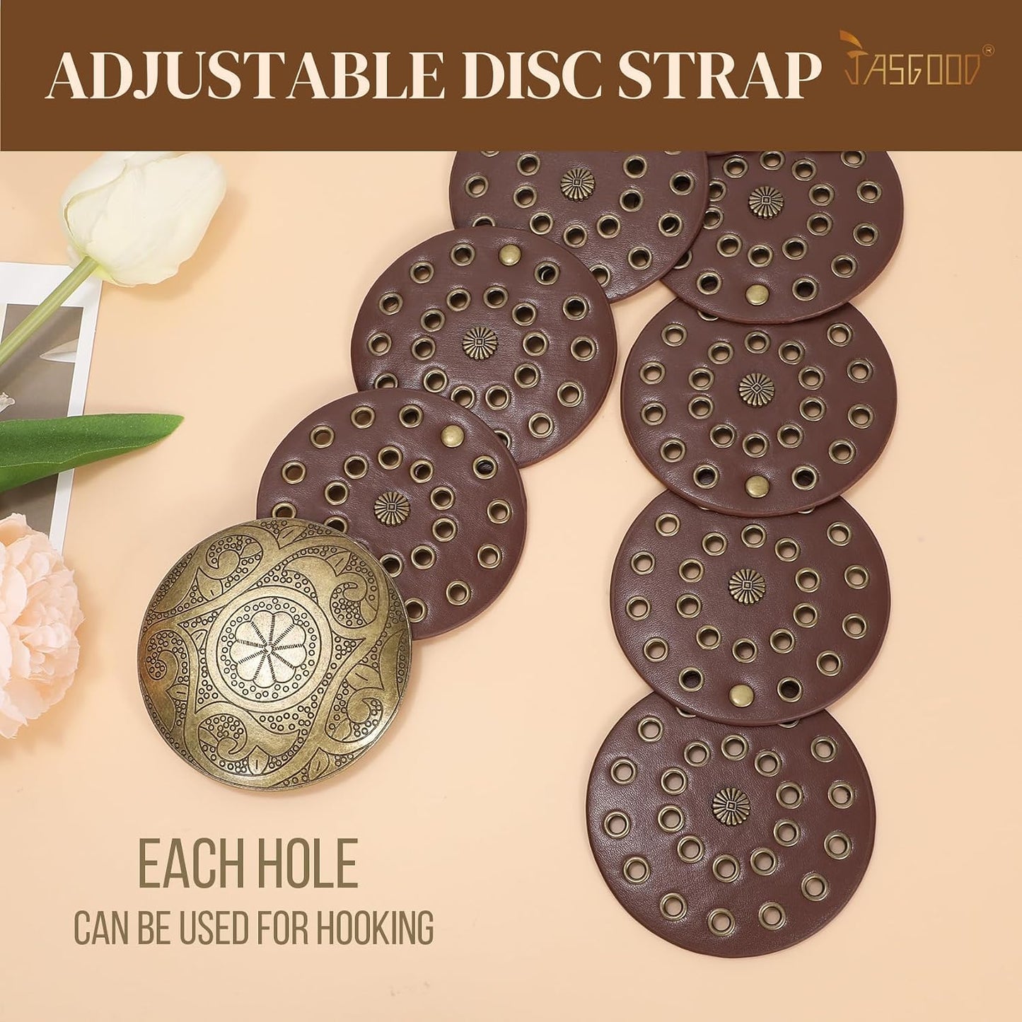 HOTJASGOOD Western Belts for Women Wide Hollow Disc Leather Belt Cowgirl Waist Belt for Jeans Dresses with Metal Buckle