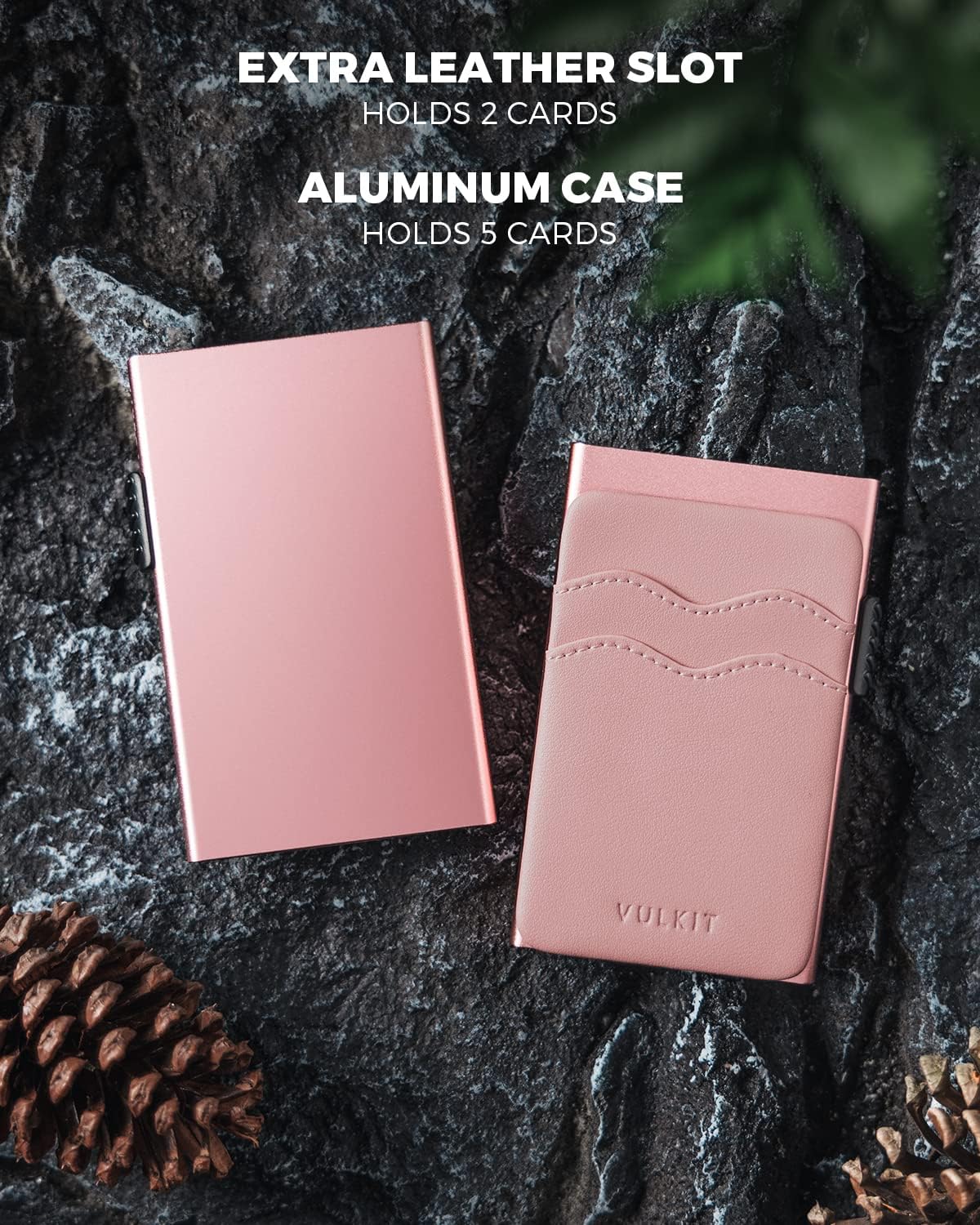 HOTVULKIT Credit Card Holder Minimalist Slim Pop Up Wallet with Leather Slots RFID Blocking for Men and Women Holds 7 Cards and Notes Rose