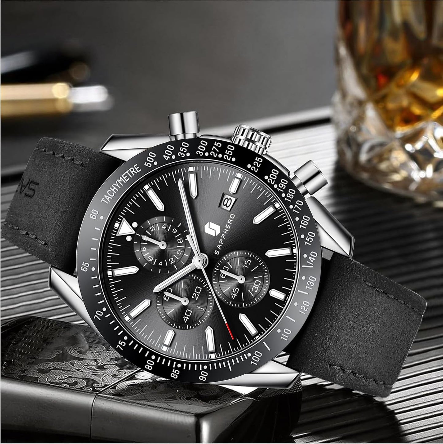 HOTBENYAR Watch for Men Analog Quartz Chronograph Waterproof Luminous Designer Mens Wrist Watches Business Work Sport Casual Dress Watch with Silicone Strap Elegant Gifts for Men