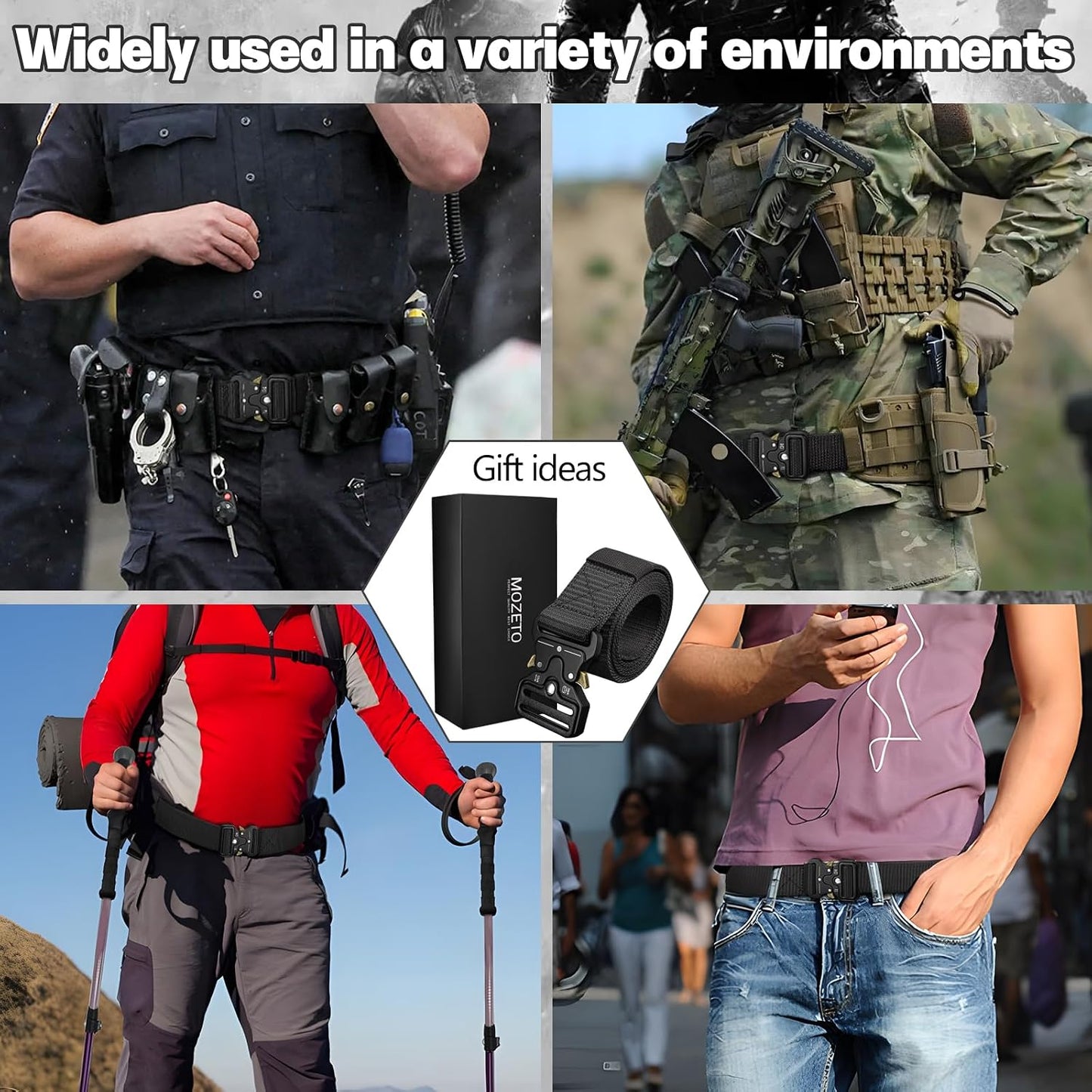 HOTMOZETO Tactical Belts for Men Military Style Work Hiking Riggers Web Gun Belt with Heavy Duty Quick Release Metal Buckle